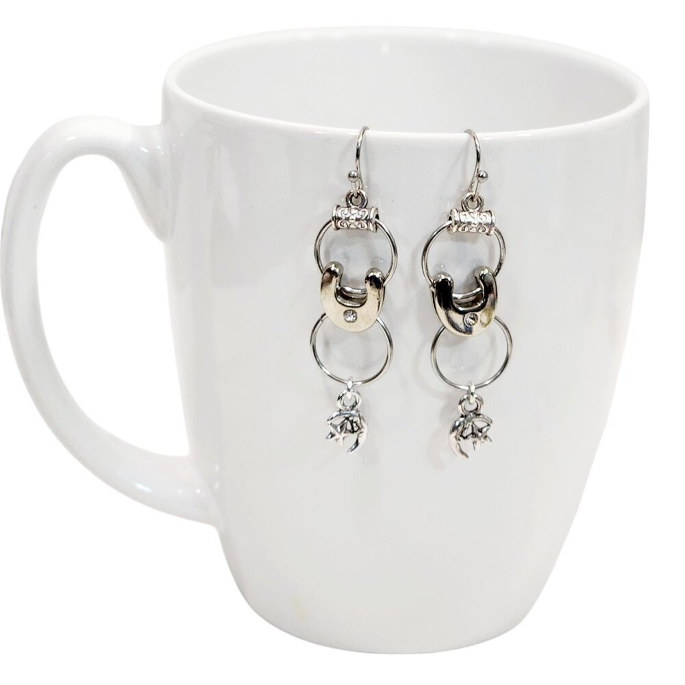 Alphabet Initial Letter U Earrings Silver Rhinestone Charms